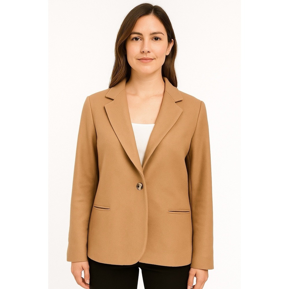 Suits Galore Blazer Women's Medium Camel Wool Blend Long Sleeve 1 Button